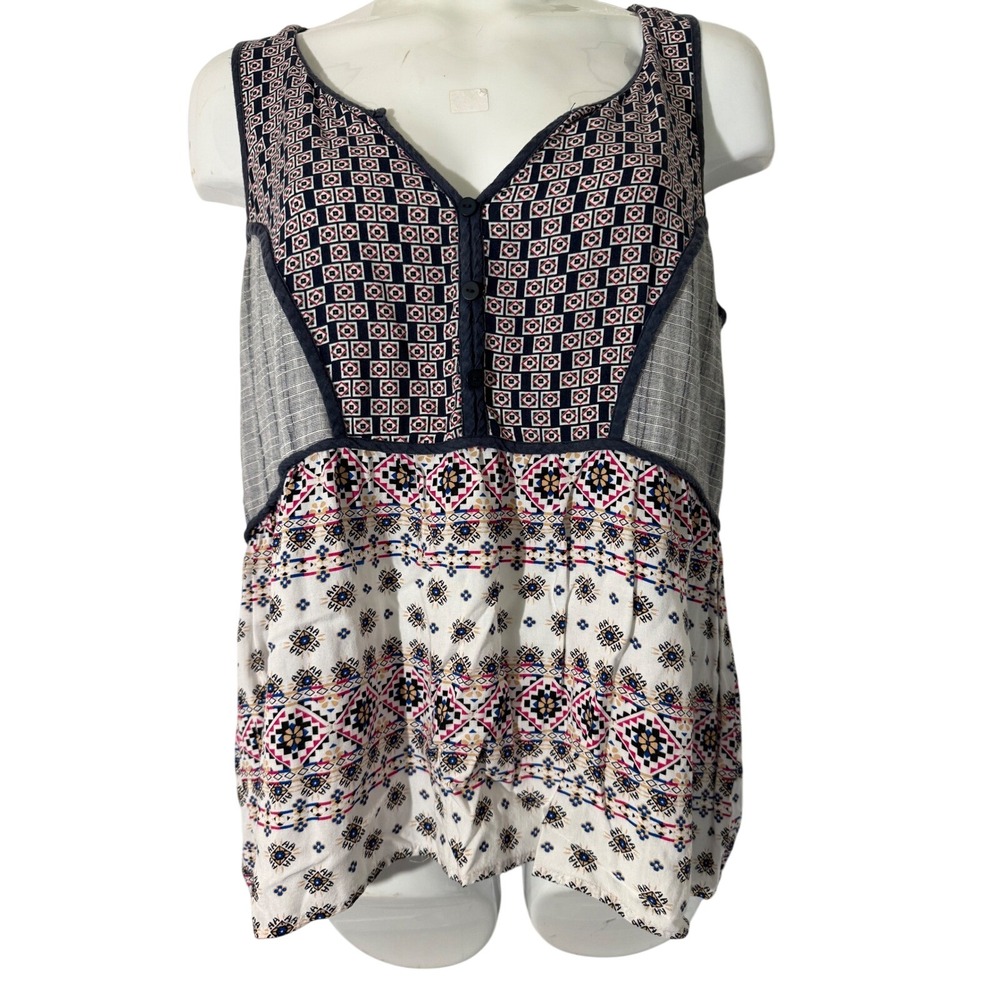 Boho Mixed Print V-Neck‎ Festival S Cottagecore Romantic Blouse Size M
